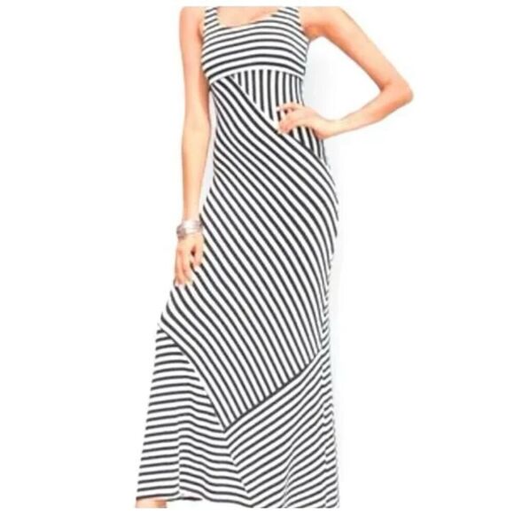 Boston Proper Black and White Striped Sleeveless Maxi Dress Medium - Picture 1 of 5